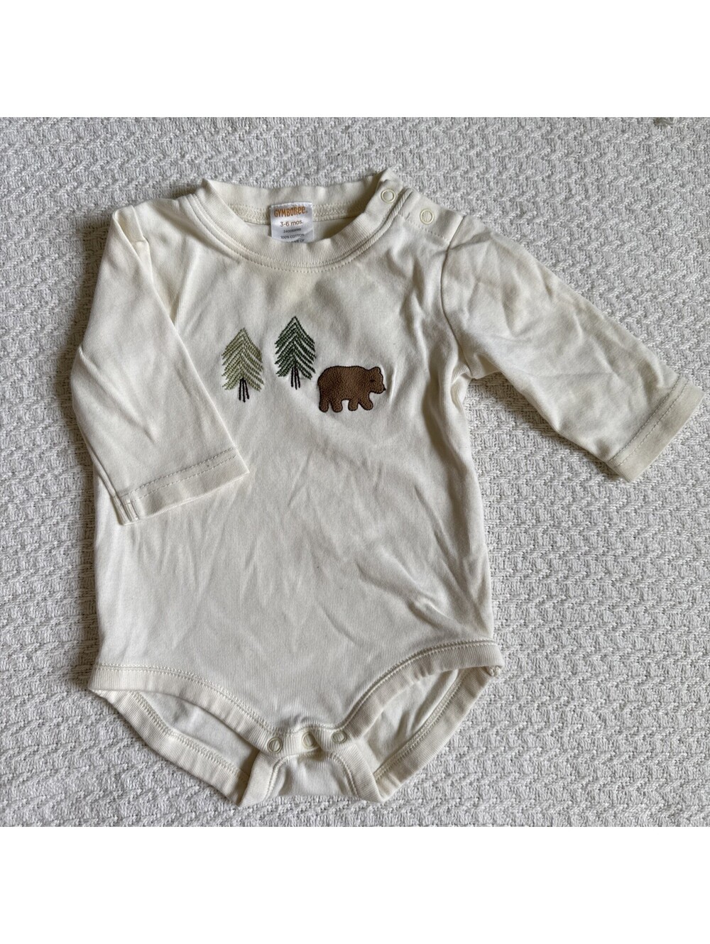 GYMBOREE Vintage Y2K 2005 Long Sleeve Gone Fishing Bear Forest Bodysuit 3-6M